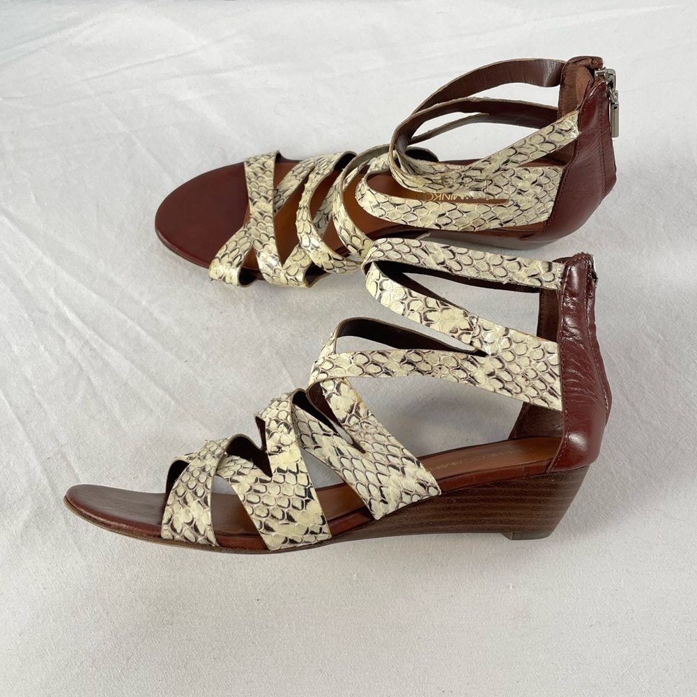 Rebecca Minkoff Strappy Leather Wedge Sandal in Snakeskin Size 6.5